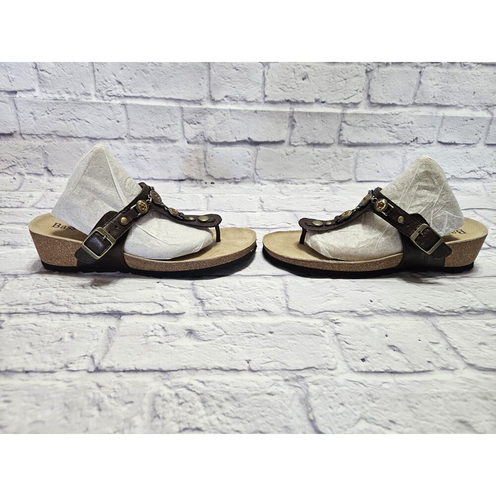 G.H. Bass Apache Brown Leather Thong Sandals Women’s Size 9M Comfort Beaded Boho - Picture 4 of 9